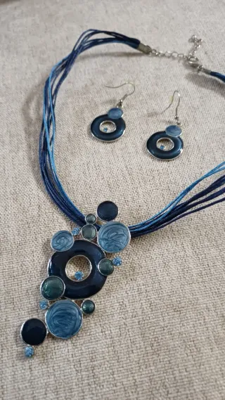 Conjunto Collar y Pendientes Esmalte Azul