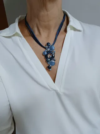 Conjunto Collar y Pendientes Esmalte Azul