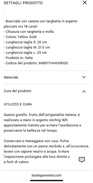 Bracciale Bottega Veneta Chains argento oro