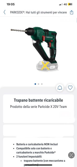 Trapano Parkside 20V a percussione