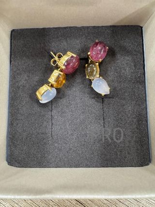 Pendientes oro 18K con piedras multicolor, sello 750