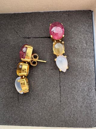 Pendientes oro 18K con piedras multicolor, sello 750