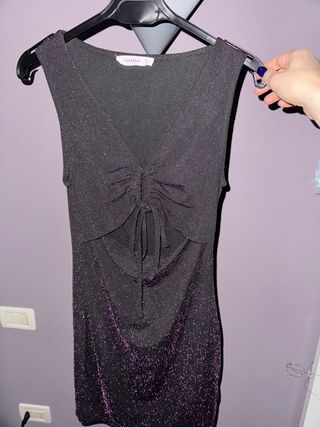 Vestito Terranova nero con pois viola