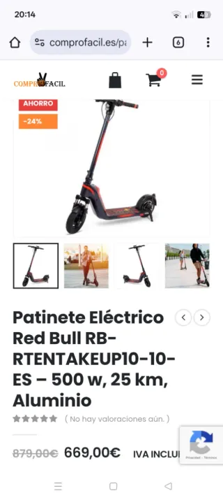 Patinete Eléctrico Red Bull Racing 10 homologado
