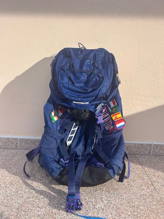 Mochila de mochilero 60L azul/morado.