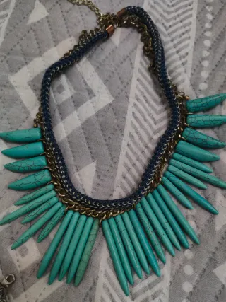Collares estilo étnico color turquesa y color plat