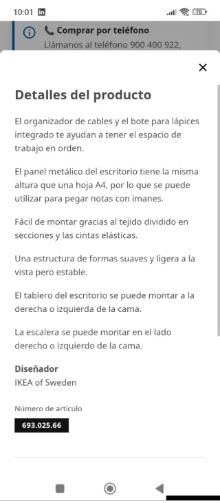 Cama alta Ikea con escritorio