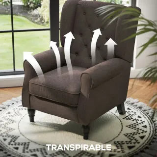 Sillón de salón con reposacabezas y patas de mader