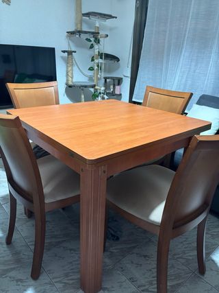 Mesa de comedor de madera + 4 sillas.