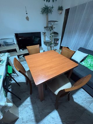 Mesa de comedor de madera + 4 sillas.