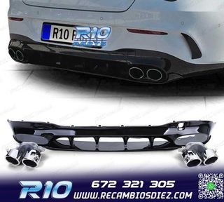 DIFUSOR MERCEDES CLA C118 19- LOOK AMG NEGRO BRILLO + COLAS