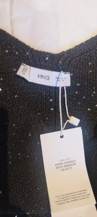 Top Mango Negro Brillante Nuevo