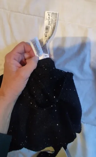 Top Mango Negro Brillante Nuevo