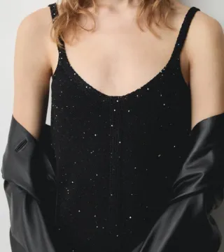 Top Mango Negro Brillante Nuevo