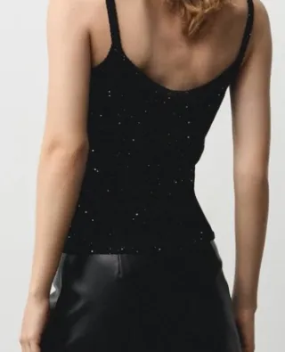 Top Mango Negro Brillante Nuevo