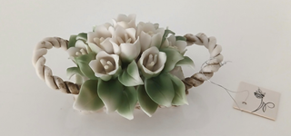 Cesto Fiori Rose Ceramica Capodimonte