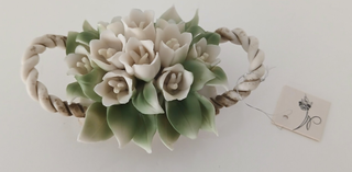 Cesto Fiori Rose Ceramica Capodimonte