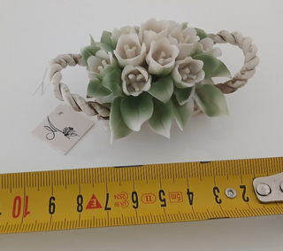 Cesto Fiori Rose Ceramica Capodimonte