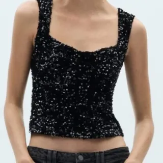 Top Mango Negro Lentejuelas Talla M