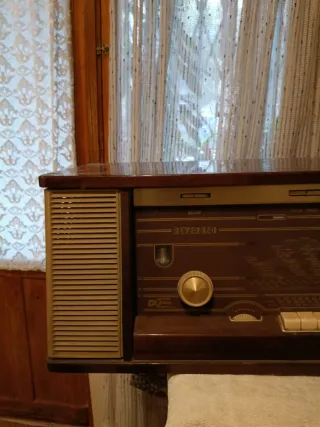 Preciosa Radio antigua de madera y metal