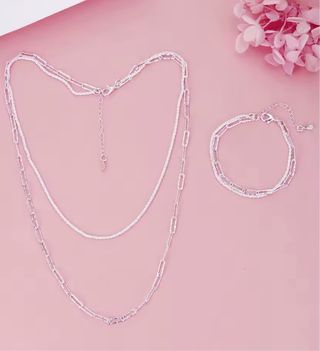 Conjunto Plata: Gargantilla y Pulsera Doble