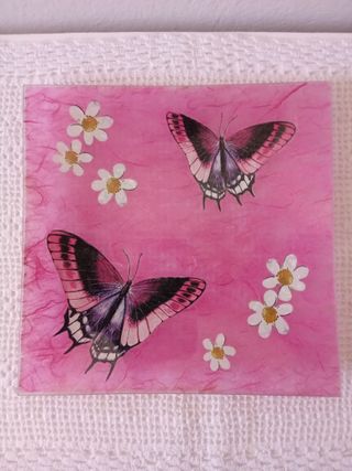 Piatto vetro decoupage farfalle fiori