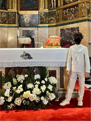 Traje comunión niño beige talla 8 lino.coconut