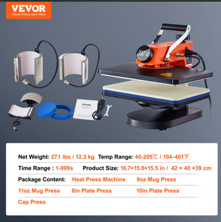 VEVOR Prensa de Calor Plana + Accesorios