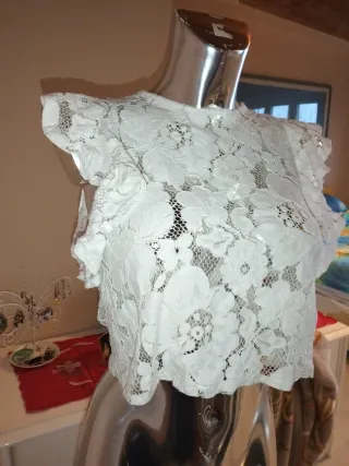 Top Zara bianco pizzo S
