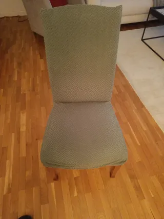 Mesa comedor cristal y 6 sillas tela