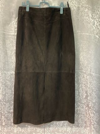 Falda Massimo Dutti Piel Marrón