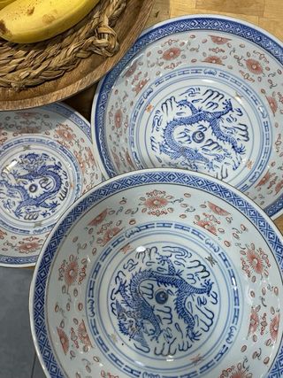 Set 3 Cuencos Antiguos Dragón Grano Arroz