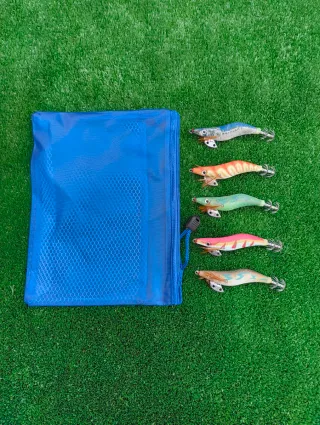 5 señuelos Eging y estuche pesca, Eging, Cefalópod