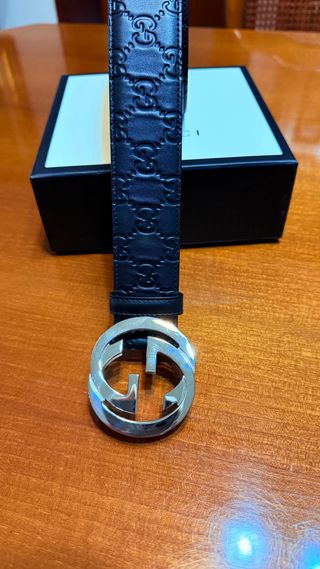 Cintura Gucci Pelle Nera Fibbia Argento