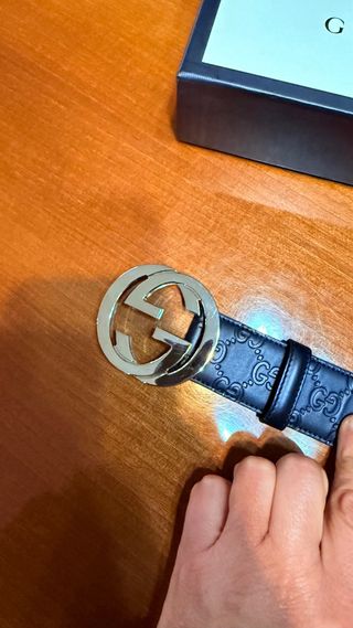 Cintura Gucci Pelle Nera Fibbia Argento