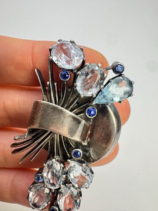 Spilla vintage argento topazio e zaffiri