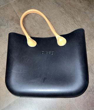 Borsa O bag nera con manici beige