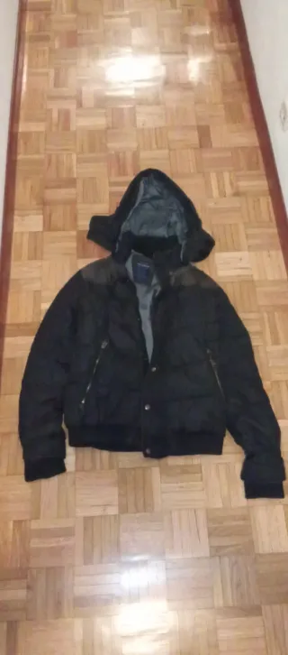 Abrigo cazadora Plumas capucha desmontable negra n