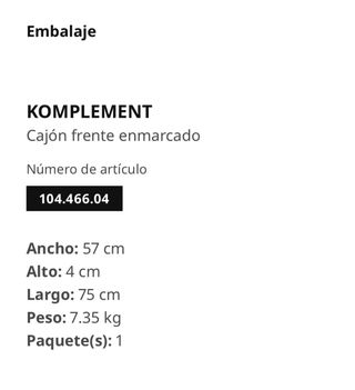 Cajón KOMPLEMENT IKEA blanco 75x58