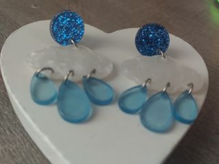 Pendientes Nube Lluvia Azul Brillante