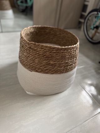 Cesta yute y tela beige/marrón
