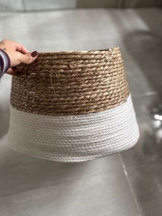 Cesta yute y tela beige/marrón