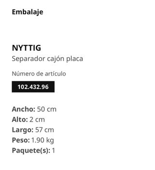 Separador de cajón de Placa NYTTIG IKEA 60 cm