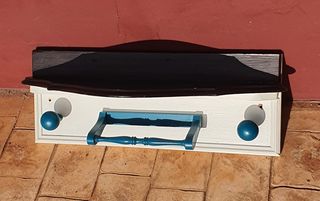 Peana-Perchero Madera Blanco y Azul
