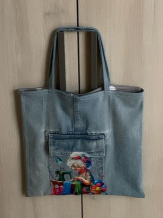 Borsa shopper in denim con stampa