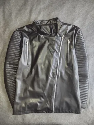Chaqueta biker cuero sintético negra M estilo stre