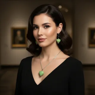 Conjunto Plata Collar y Pendientes Corazón Verde