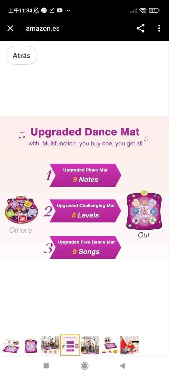 Alfombra de Baile Juguete Niña 3 4 5 6 7 8 9+,Rega