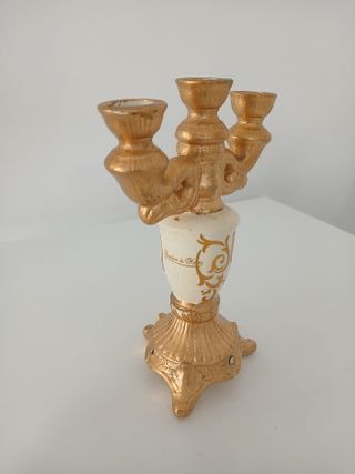 Candelabro ceramica oro e bianco