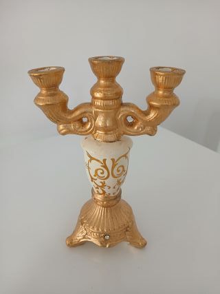 Candelabro ceramica oro e bianco